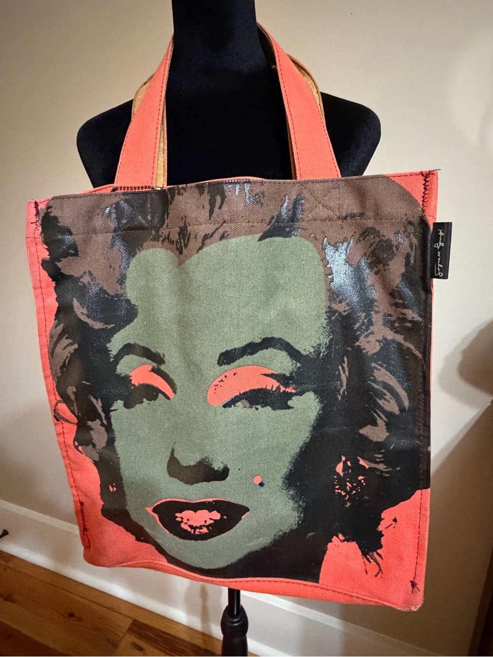 Orange Andy Worhal Pop Art Tote Bag with Marilyn Portrait